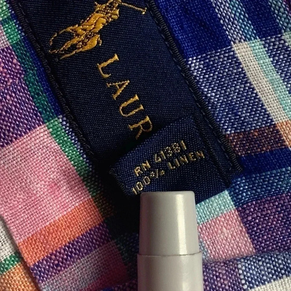 Ralph Lauren Polo Plaid Shirt Size Medium 100% Linen - Picture 7 of 7